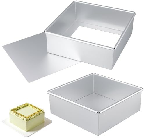 YIXNSW 2 Stück Quadratische Kuchenform, 8 Zoll Aluminiumlegierung Springform Quadratisch mit Abnehmbarem Boden Silber, Eckige Backform für Backen in der Küche & Geburtstagsfeiern (21,8x21,8x7,8cm)