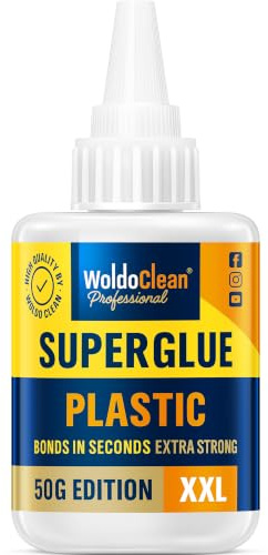 WoldoClean Sekundenkleber für Kunststoff & Plastik 50g - Extra Starker | Spezialkleber für PVC, ABS, Gummi & Plexiglas, Wasserfest, Hitzebeständig