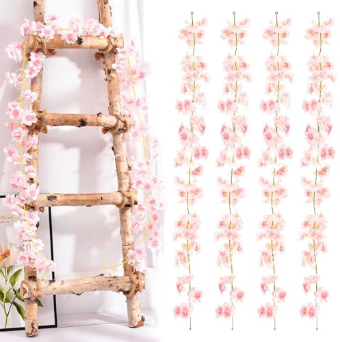 4er Set künstliche Kirschblüten Girlande, 180cm, Wohnzimmer Hochzeit Garten | Lange realistische Sakura Blumen, PVC Frühling Blumengirlande, Tischdekoration Party