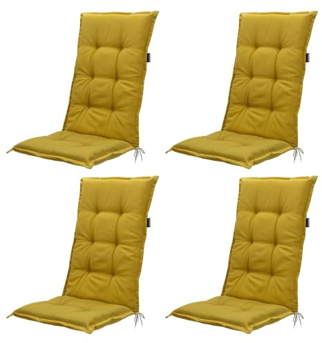 Madison 4er Set Hochlehner Auflagen, Bequeme und Stilvolle Gartenstuhlauflage für Holz-, Stahl-, Oder Kunststoffstühle, Sitzauflage - Indoor/Outdoor Stuhlpolster - Panama Senffarbe