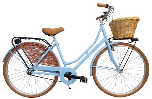 Cicli Tessari - Bicicleta de mujer de ciudad, bicicleta de paseo clásica, estilo retro vintage holandés 26 (azul)