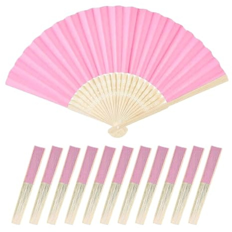 SHINEOFI 12 st pappersfläktar, vikbara handfläktar för bröllopsgåvor | Rosa vikbara pappersfläktar, bärbar handhållen fläkt för bröllopsfestdekorationer, möhippa, babyshower, sommarkyla