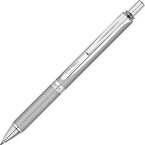 Pentel BL407-A EnerGel Liquid Gel-Tintenroller Sterling mit Druckmechanik, silberfarbenes Metallgehäuse, 0,7 mm Kugeldurchmesser = 0,35 mm Strichstärke, Schreibfarbe schwarz 1 Stück (1er Pack)