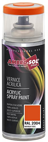 Ambro-Sol - Mehrzweck Acryllack Spray V4002004, Hochglanzfarbe für Innen und Außen, Acryl Spray für Alle Materialien, 400 ml Recyclebare Acryl Sprühfarbe Weißblech-Sprühdose - Reine Orange