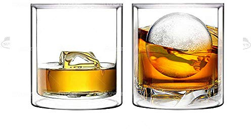 Sun's Tea Double Wall Whiskey/Scotch Rocks Glass Set 5.5oz | Old Fashioned Drinking & Cocktail Glasses | Clear Insulated Tumbler - Set of 2
