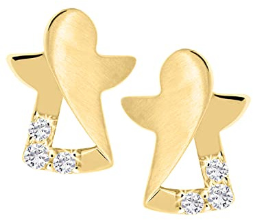 My Gold Mädchen Ohrringe Gold 333/750 Engel Ohrstecker Stecker Echtes Gelbgold (8/18 Karat) Mit Zirkonia 8mm x 6mm Schutzengel Modern Angel
