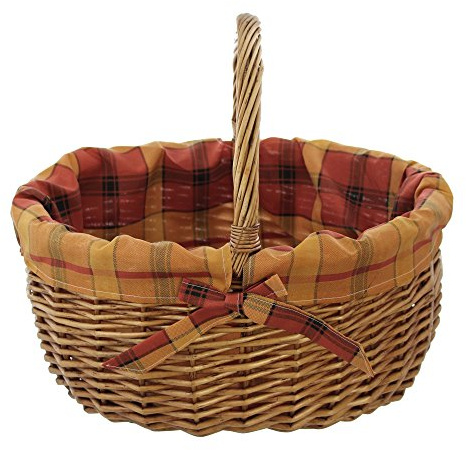 Einkaufskorb Karostoff, tollen Stoffeinsatz, Vollweide, 41 x 33 x 20 cm, GH 36 cm