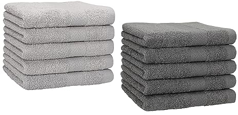 Betz 10 Stück Gästehandtücher Gästehandtuch Premium 100% Baumwolle Größe 30x50 cm Handtuch Gästetücher Set Farbe Silbergrau und anthrazit