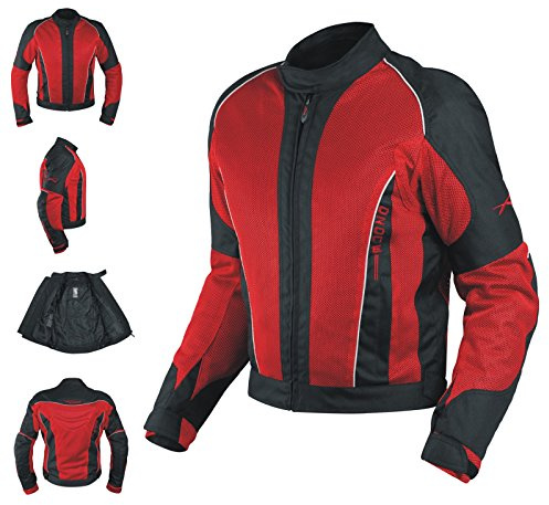 A-Pro Textiljacke Atmungsaktiv Mesh Durchloechert Motorrad Protektoren Rot 3XL