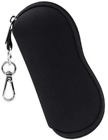 FINTIE Brillenetui Weich - Neopren Sonnenbrille Etui Ultraleicht Brillenhülle mit Karabiner für Damen Herren Schwimmbrille, Schwarz