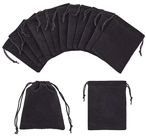 NBEADS Borsa per Gioielli, 100 Pezzi in Velluto Borsa con Coulisse in Tessuto per Bomboniere per Feste Regalo, Nero, 8,5X7 cm