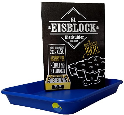SL-Eisblock - Getränkekühler Bierkühler BLAU in Geschenkverpackung für 0,5l Flaschen MADE IN GERMANY + Auffangwanne/Wasserauffangschale (Geschenkverpackung + Auffangwanne)