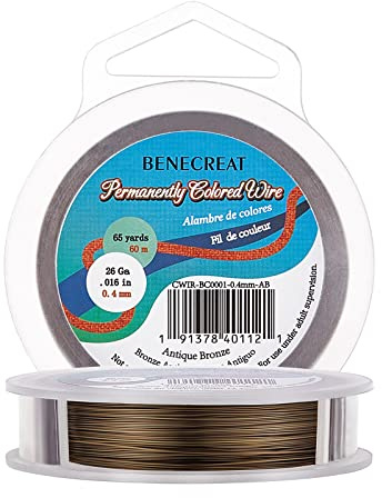 BENECREAT 0.4mm Anlaufbeständiger antiker Bronzedraht, 60M Kupferdraht | Schmuckdraht, 26 Gaugex66Yard Handwerk Schmuck Draht, Modellierdraht, Perlendraht für Herstellen, Ringe, Armbänder, Handwerk