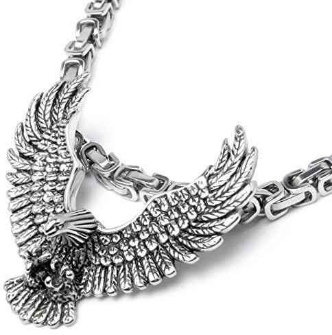 Schmuck-Checker Edelstahl Anhänger Adler massiv silber Eagle Halskette Königskette Bikerschmuck Vogel mit gespreizten Schwingen Männer Geschenk Hochwertig