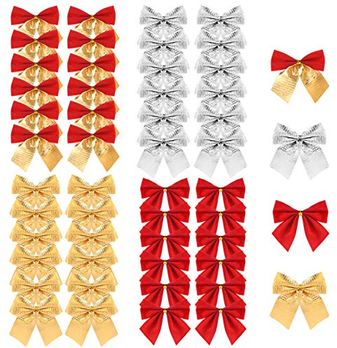 TUPARKA 48 Pieces Christmas Ribbon Bows Ornaments Xmas Tree Bowknot Decoration Presents Wrapping Craft Supplies(4 Colours)