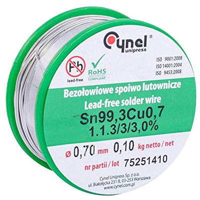Lötzinn Bleifrei Sn99,3Cu0,7 Ø0,7 Spule 0,1kg Flußmittel 3,0% Cynel