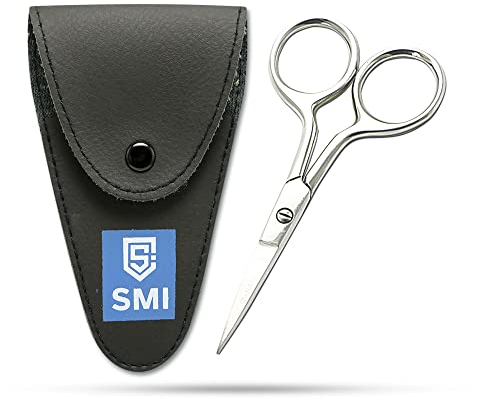 SMI - Forbici per barba baffi, sopracciglia orecchio forbici per capelli professionale per uomo, piccole forbici punta di precisione, con custodia
