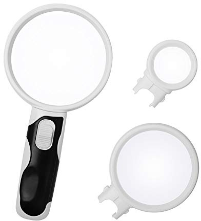Handlupe Abnehmbare Glaslupe mit Licht Lupe LED Leselupe 2.5X 5X 16x Vergrößerungslupe Beleuchtete Juwelierlupe 90mm 75mm 37mm Leuchtlupe Vergrößerungsglas für Hobby Juwelier Münze