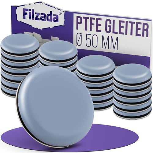 Filzada® 4X Teflongleiter Selbstklebend Ø 50mm Rund - Möbelgleiter PTFE | Teppichgleiter für Stuhl, Tisch, Möbelfüße - Bodenschutz raue Böden, Fliesen, Teppich - hohe Belastbarkeit - geräuscharm