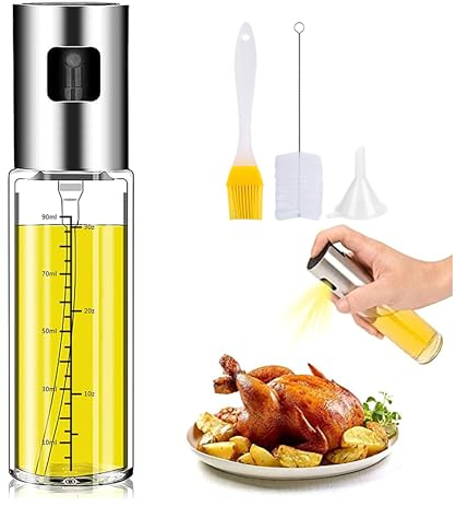 JoySusie Ölsprüher zum Kochen, Öl- und Essigspender-Set mit Glasflasche und Edelstahl, Olivenöl Sojasauce Spender Pumpsprüher für Küche, Luftfritteuse, Grillen, Salat, Backen