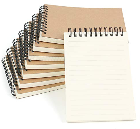 SALLYFASHION Notizblock A6 Mix, 8 Stück Spiralblock klein, 80 Blatt pro Block, blanko liniert kariert Notizbuch abreißbar für Schule Büro Kinder Geschenk