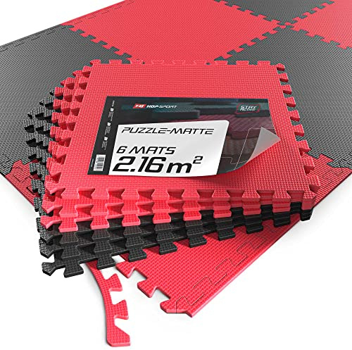 Hop-Sport Puzzlematte 6er Set - Unterlegmatte für Fitnessgeräte als Rutschfester Bodenschutz - Größe 60 x 60 x 1 cm
