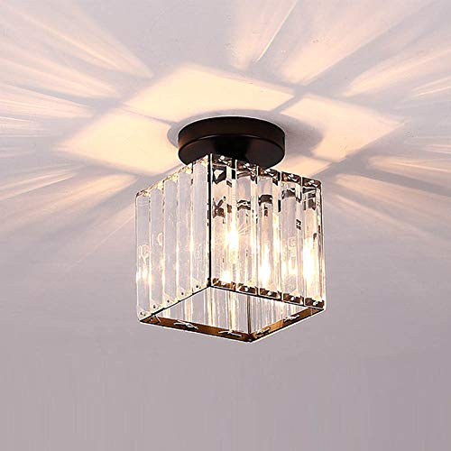 Mengjay Trade Modern Style Crystal Ceiling Light Shade Ceiling Lampshade Iron Metal Glass Lamp Shade Semi Flush Crystal Ceiling Light Modern Lighting for Living Room, Bedroom and Bathroom (Black)