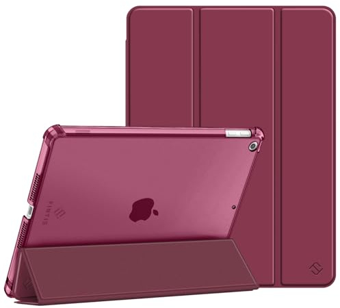 Fintie Hülle für iPad 9./8./7. Generation 10.2 Zoll (Modell 2021/2020/2019) | ultradünne leichte Schutzhülle mit Stifthalter, transparenter Rückseite Case Cover, Auto Schlaf/Wach Funktion, Weinrot