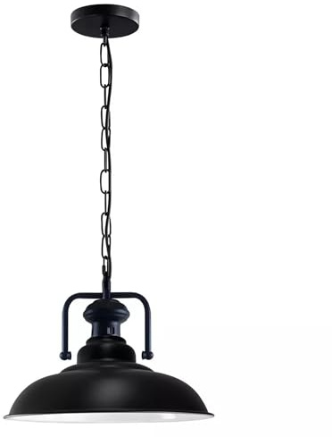 LEDSone Industrielle Vintage-Retro-Stil-Deckenpendelleuchte, Kronleuchter, Lampenschirm mit Kette und E27-UK-Fassung [Energieklasse A] (Schwarz)