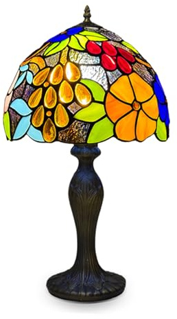 Auroh Tiffany Style Table Lamp Handcrafted Pastoral Gorgeous Flowers Lampshade Antique Table Lamps for Living Room Bedside Desk Bedroom (TFTL-1009)