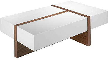 Angel Cerdá - Table Basse Rectangulaire en Noyer et Blanc Brillant avec Rangement - Table Basse Moderne avec Tiroirs - Originale et Versatile - Matériaux Robustes - 120 x 70 x 35 cm