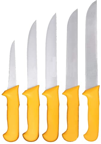 HOOZ Fleischmesser Set 5-teilig aus Edelstahl | Scharfe Profi Küchenmesser mit ergonomischen Griffen | Fleischermesser, Stechmesser & Ausbeinmesser für präzises Schneiden von Fleisch, Fisch & Geflügel