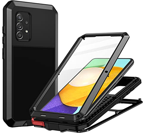 seacosmo Samsung A52s 5g Hülle, 360 Grad Metall Handyhülle Samsung A52 Ganzkörper Stoßfest Case mit eingebauter Panzerglas für Galaxy A52s, Schwarz