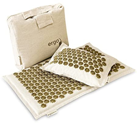 ERGOLEBEN Akupressur Matte und Kissen Premium Set, Kokosnussfaser Buchweizenschalen Leinen, Gegen Rückenschmerzen, Für Nacken, Schultern, Hüften, mit Tragetasche, Massage-Matte, Yoga-Matte