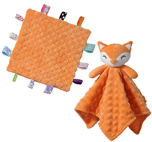 CREVENT Couverture de sécurité en Peluche Douce pour bébés garçons et Filles – pour Anniversaire, fête prénatale (Renard Orange + étiquettes 24,5 x 24,5 cm)