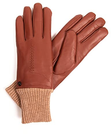 Hand Gewand by Weikert Damen Lederhandschuhe aus Lammnappa gefüttert mit Merino Lammfell, Mit Strickbund am Handgelenk – noch wärmer, Damen Lammfellhandschuhe