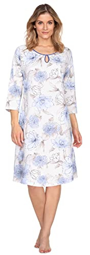 e.FEMME® Chemise de nuit Olivia 1046 pour femme, 100 % coton, Hortensia bleu, 40