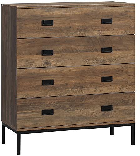 HOMCOM Cassettiera 4 Cassetti con Maniglie in Truciolato e Metallo per Soggiorno e Camera da Letto, 80x39x95 cm, Marrone