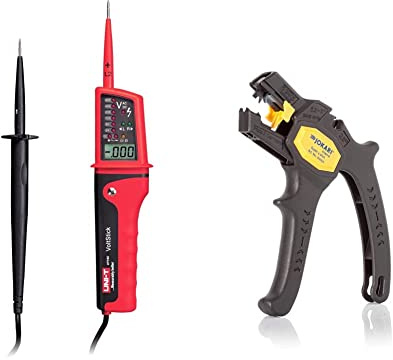 UNI-T UT15C/MIE0116 wasserdicht Spannungsprüfer Elektronischer Tester & JOKARI 20050 Abisolierzange Super 4 plus, Schwarz, 1 Stück