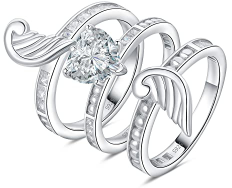 JewelryPalace Vintage Wings Love Heart 2,2ct Zirconia Löftesring Dam, Kramfjäder Förlovningsringar Silver 925 Kvinnor Sten, Simulerad Diamant Bröllopsring Ring Set Ring 49
