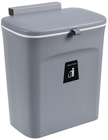 XDAILUYYDS Poubelle pour Cuisine, Bacs à Ordures avec Couvercle en Plastique, Porte d'armoire de Cuisine Murale Suspendue Poubelle, Composteur Cuisine, 29.5 * 16 * 26cm (Gris)