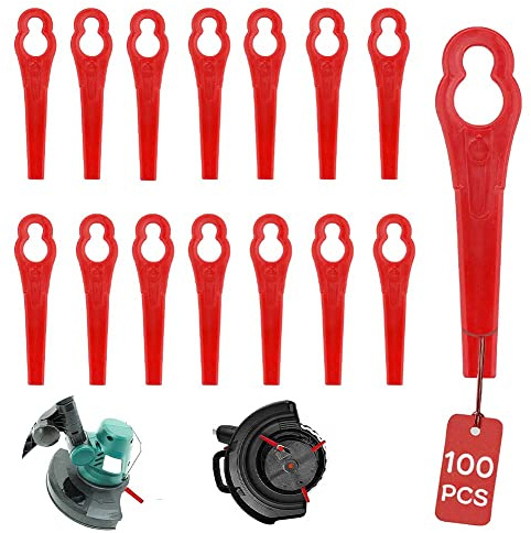 Lame pour Coupe Bordure Einhell, RosyFate Lot de 100 Lame Tondeuse, Lame Plastique Coupe Bordure, Lame Tondeuse à Gazon Universelle, pour FRT18A FRT18A1 Kunst 46155 FRT20A1