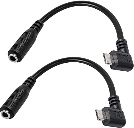 MEIRIYFA Micro-USB-Stecker auf AUX-3,5-mm-Audiokabel, 2 Stück, 1/8 Zoll Buchse auf Micro-USB 5-poliger Stecker, rechtwinklig, für Headset, aktives Clip-Mikrofon, 15 cm
