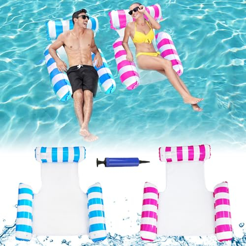 Udbrud Amaca Gonfiabile, 2 Pezzi 4-in-1 Materassino Gonfiabile Multifunzionale Amaca di Acqua per Bambini Adulti Piscina Giochi Estiva Mare Beach Party