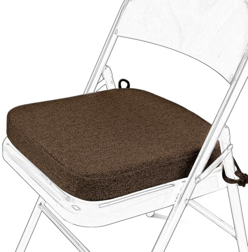 SINOSSO Memory Foam Chair Cushion for Folding Chair 1 Pcs, Thickened 2 Square Kitchen Chair Pad with Ties, Indoor Non-Slip Dining Chair Seat Cushion (1 Piece, Dark Brown)