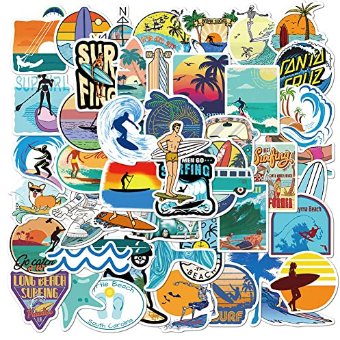 50 PCS Surfen Aufkleber,Vinyl Wasserdicht für DIY Laptop Gepäck Kühlschrank Skateboard Auto Motorrad Fahrrad Phone Dekor