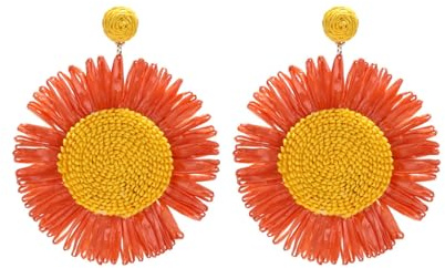 TOECCY Rattan Ohrringe für Damen Sonnenblumen Tropfen Ohrringe Boho Ohrringe Böhmische Statement Ohrringes Schmuck Geschenk für Frauen Sommer, Strand