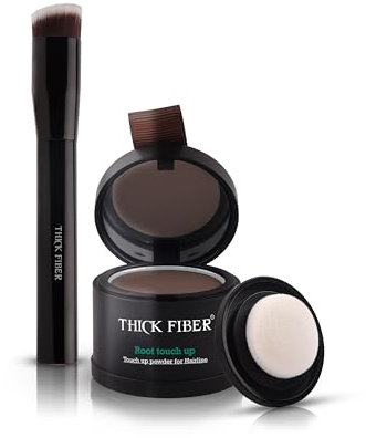 THICK FIBER Root Touch Up (Castaño Medio) CON PINCEL - Fibras capilares para ocultar la pérdida de cabello y las canas - Para hombres y mujeres - Oculta instantáneamente canas y calvas (Castaño Medio)