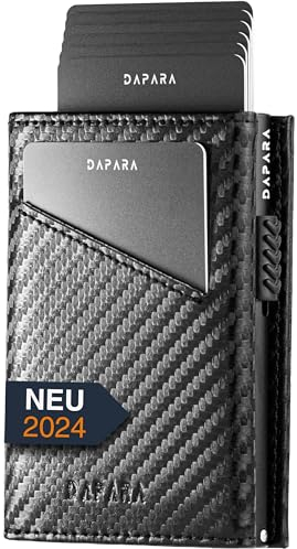 DAPARA Geldbörse Herren | Slim Wallet Herren mit Münzfach & RFID-Schutz | Portmonee Männer | Kartenetui für 12 Karten | Smart Wallet for Men | Karten Geldbeutel | Portemonnaie | Carbon