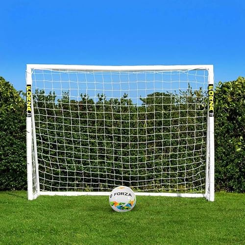FORZA 2,4 m x 1,8 m fotbollsmål | Klar, set, mål! | Alla väder uPVC fotbollsmål – valfritt målblad, fotboll och bärväska ingår (mål och boll)
